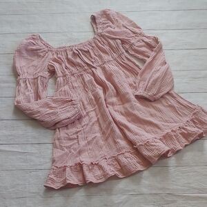 Wild Fable Romantic Gauze Pink Ruffled Long Sleeve Babydoll Dress